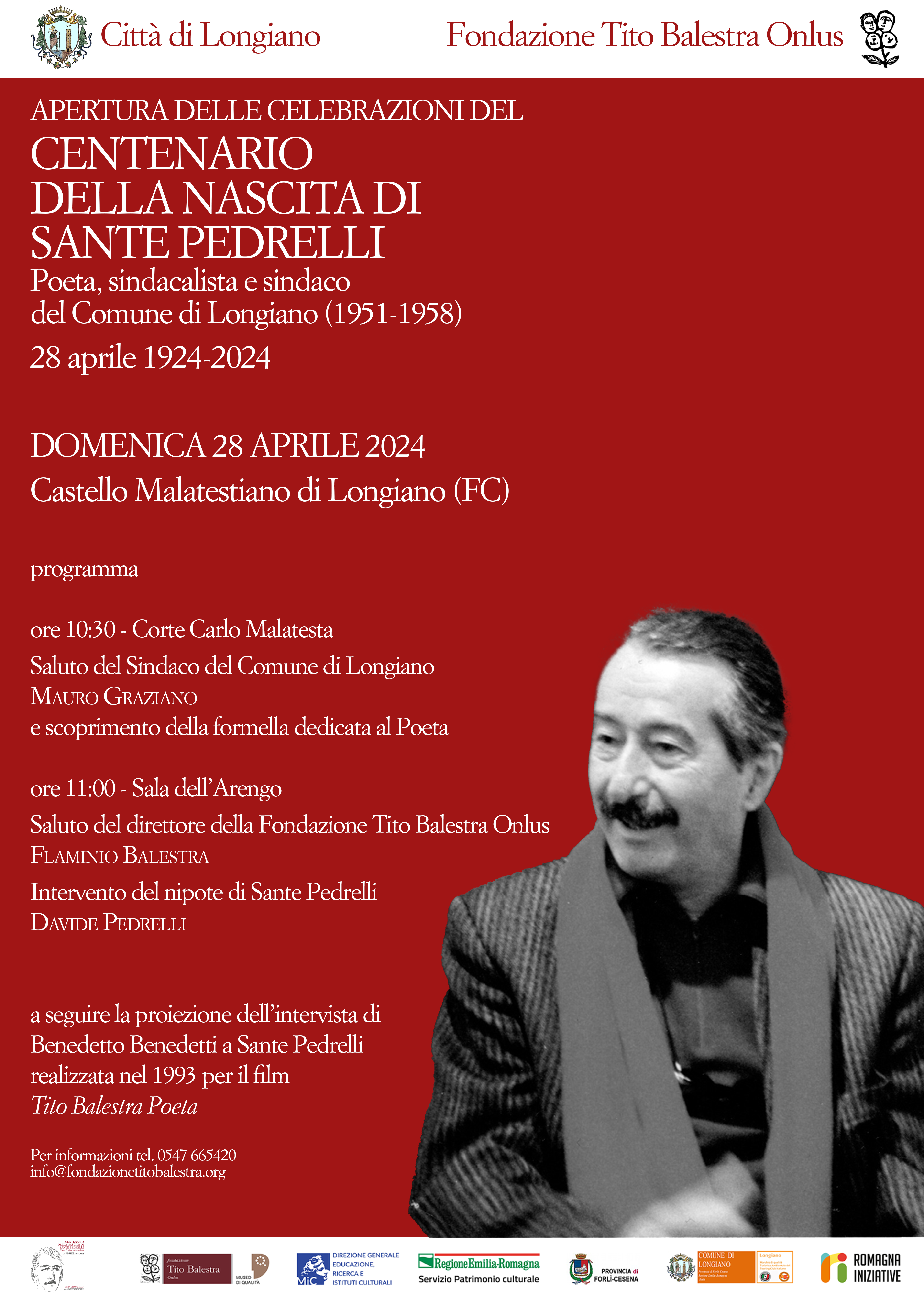 Locandina Celebrazioni Sante Pedrelli 2024 picture of the event: Centenario della nascita di Sante Pedrelli - Apertura delle celebrazioni